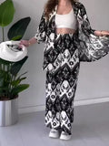 Two Piece Sets Print Pant Cardigan V Neck Half Sleeve Shirt Pleasant Product Express Inc