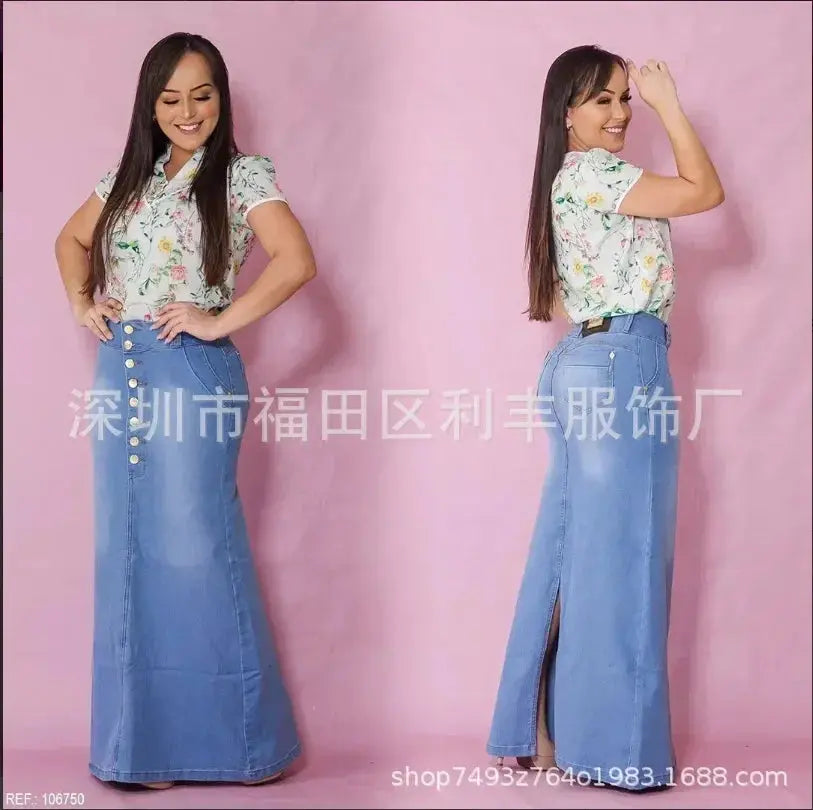 Women's Skirts Denim Solid Vestidos Slim Fit Dress Ankle Length Sexy Wrap Buttocks Pleasant Product Express Inc