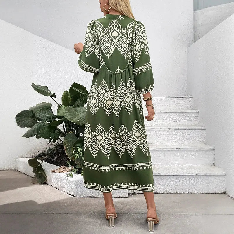 Ethnic Style Geo Print Loose Dress Women's Casual Pleasant Product Express Inc