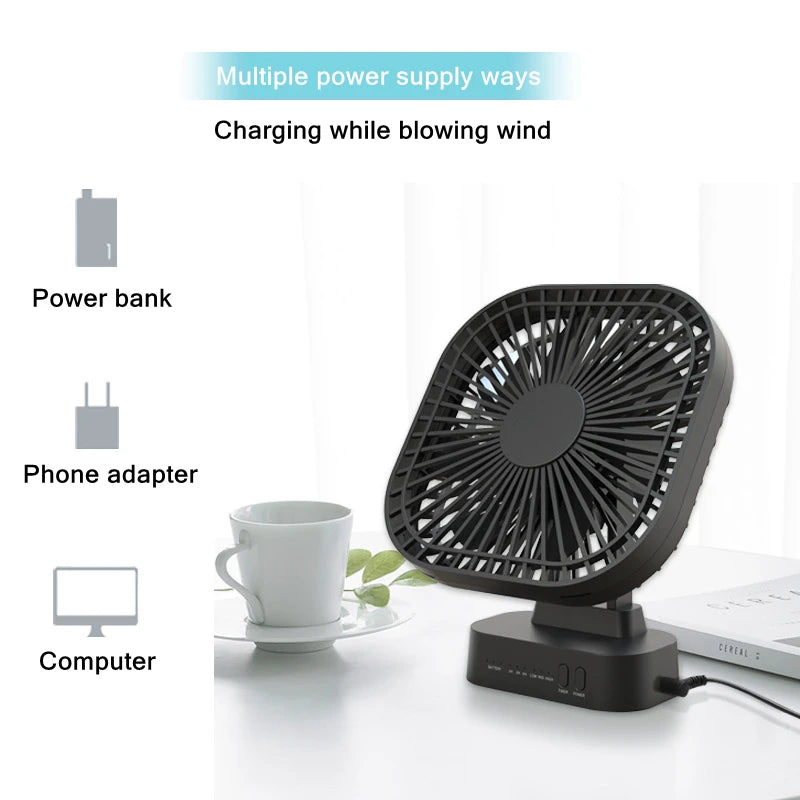 90° Folding Fan 5000mAh Battery USB Timing Desktop Cooling Fan