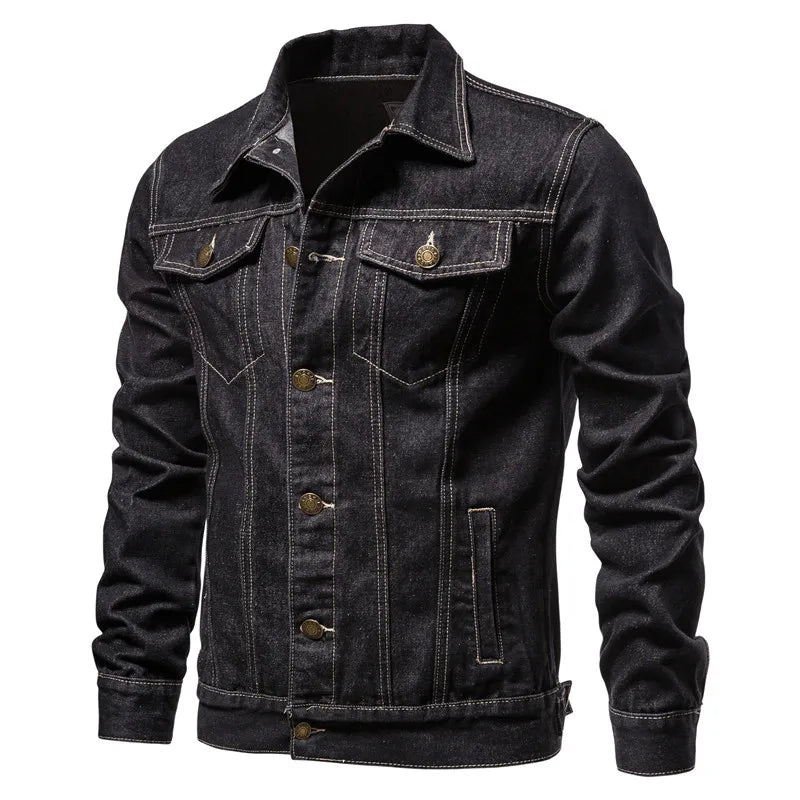 Solid Lapel Denim Jackets Fashion Motorcycle Jeans For Men