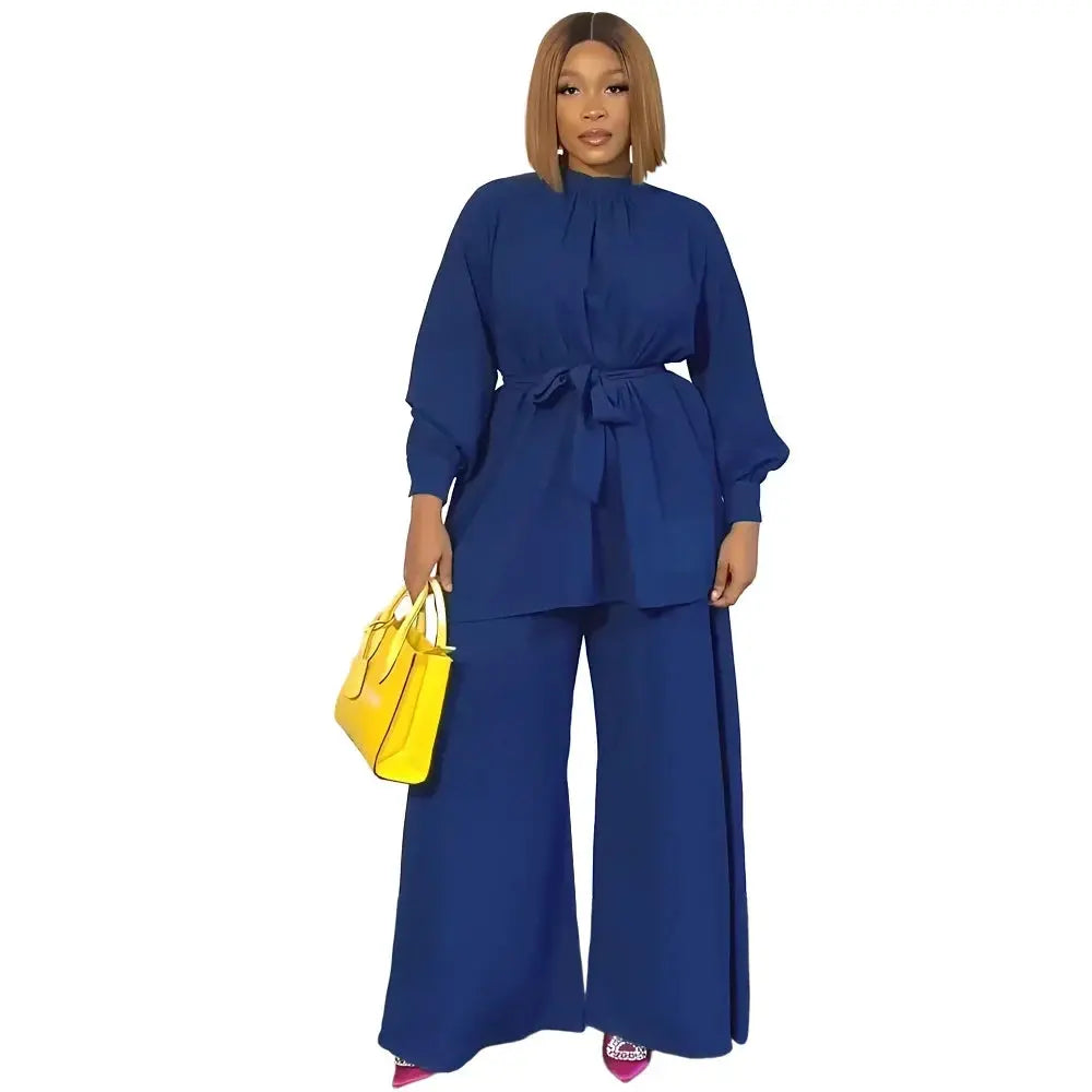 Two Piece Sets Women Solid Blouse Wide Leg Pants Pleasant Product Express Inc