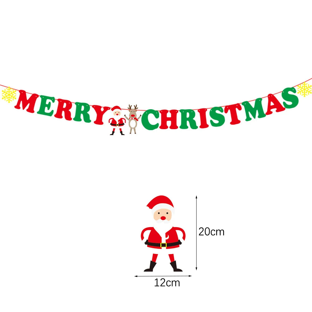 Merry Christmas Banners Decoration Santa Claus Snowman Paper Hanging