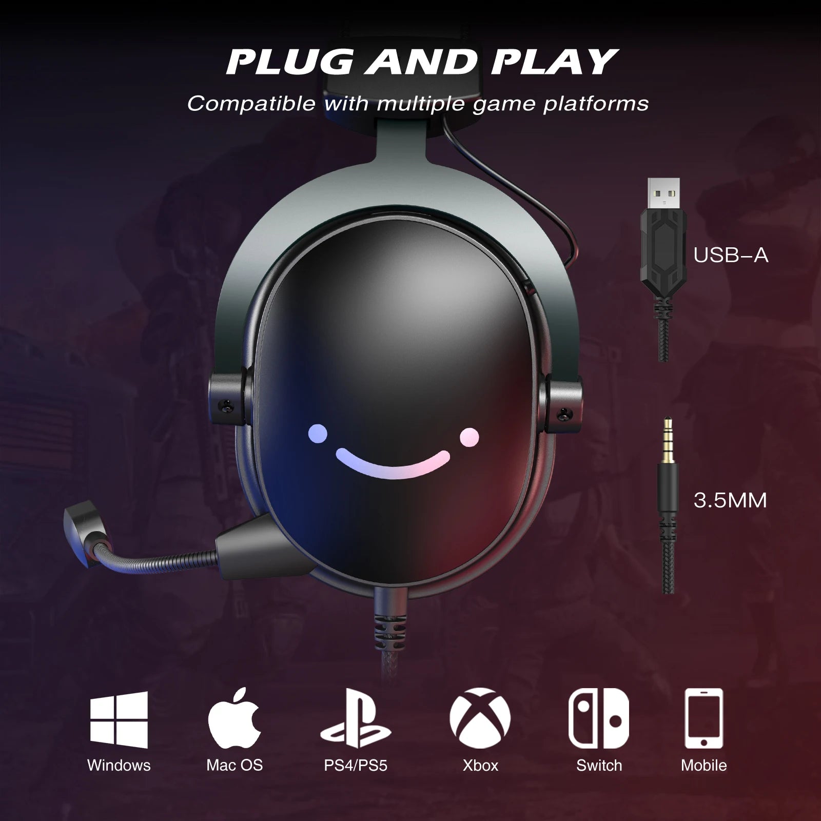 Headset,3.5 mm jack&USB Headphones with 7.1 Surround Sound/volume