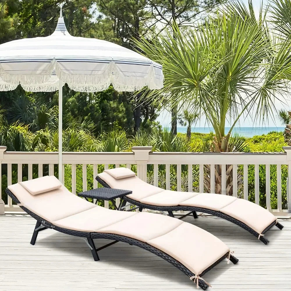 3 Pcs Patio Chaise Lounge Chair Sets Outdoor Beach Pool