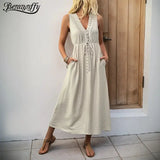 Solid Color V-neck Knot Front A-Line Dress Pleasant Product Express Inc