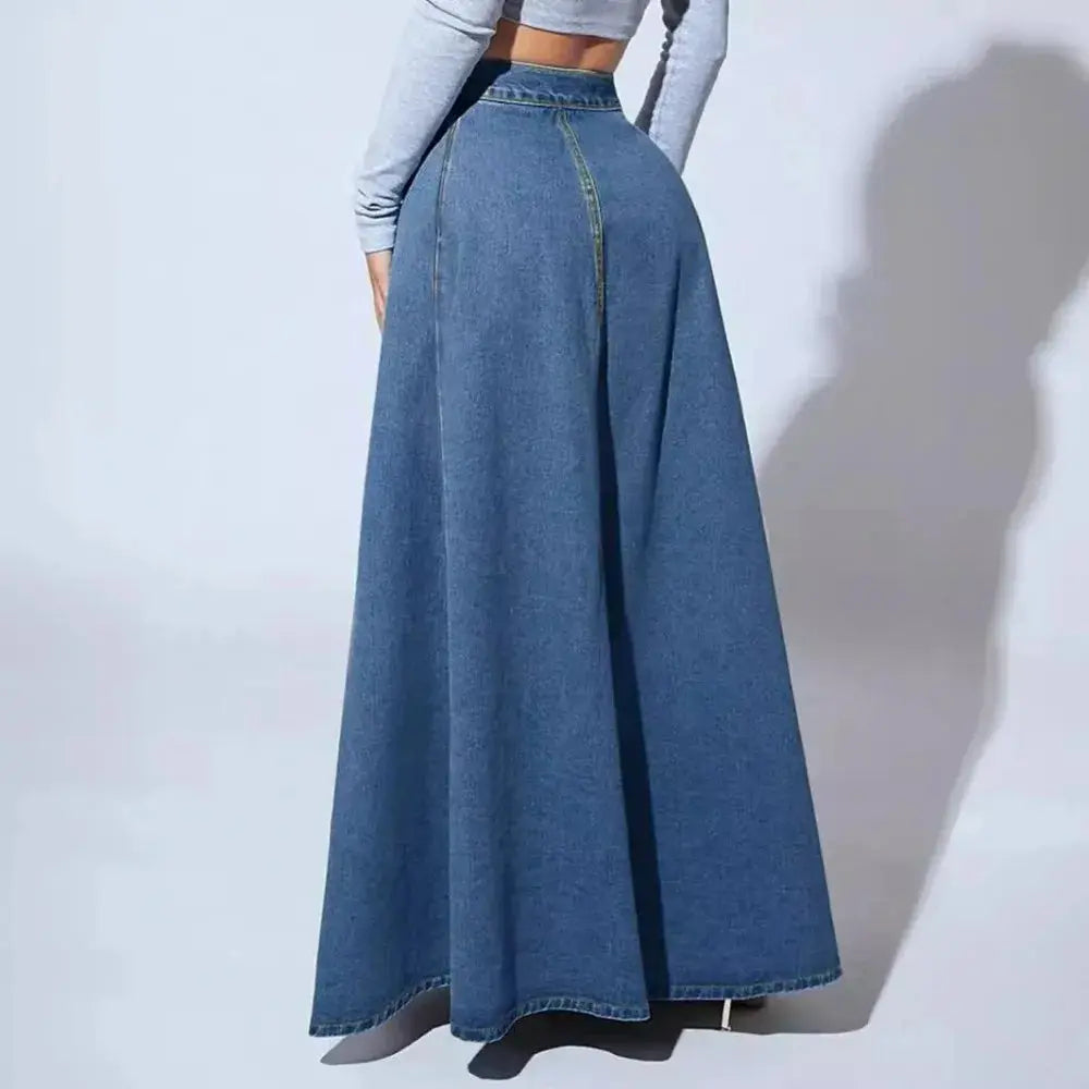 Mid-Waist Skirts Denim Solid Vestidos Floor Length Pleasant Product Express Inc