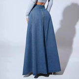 Mid-Waist Skirts Denim Solid Vestidos Floor Length Pleasant Product Express Inc