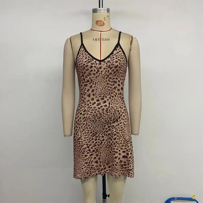 Leopard Print V-neck Sexy Short Dress Pleasant Product Express Inc
