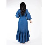 Women's Ruffle Lace-up Vintage Blue Dresses Pleasant Product Express Inc