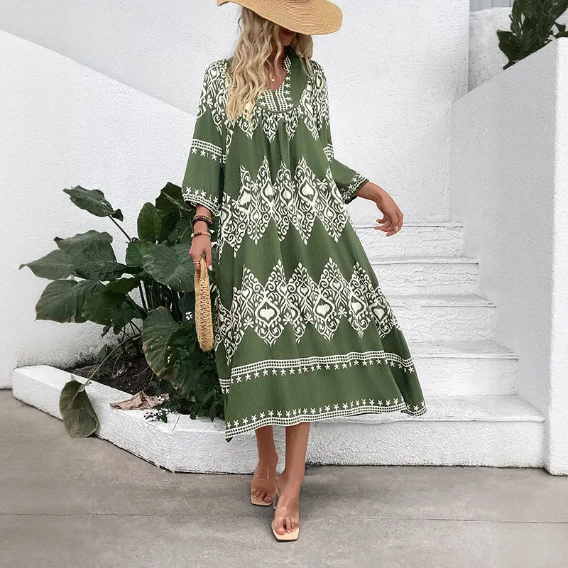 Ethnic Style Geo Print Loose Dress Women's Casual Pleasant Product Express Inc