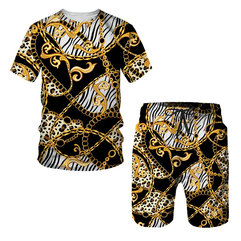 printed T-shirt shorts, 2-piece casual men's set