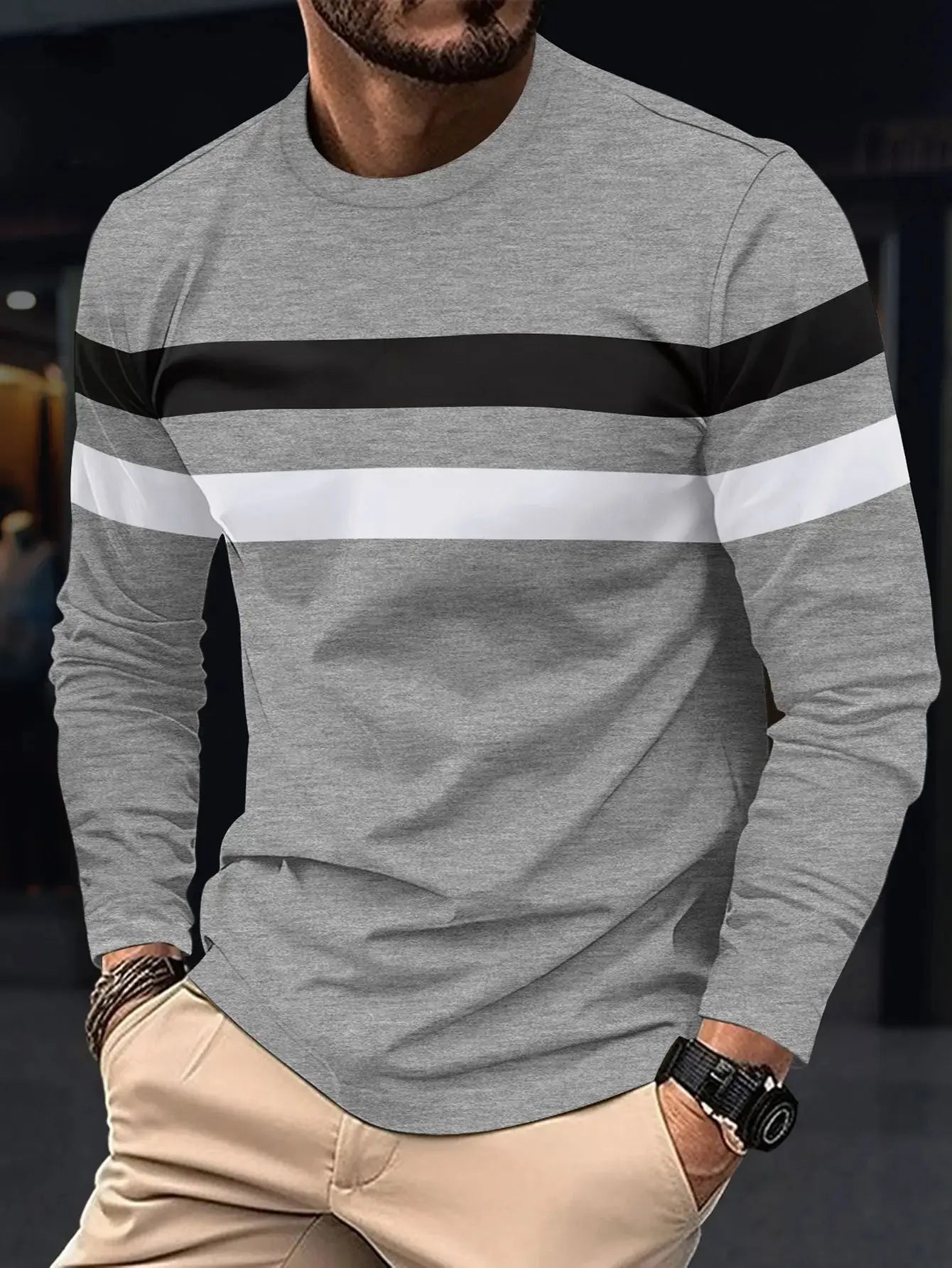 Men's Long Sleeve Round Neck Splicing Business T-shirt Pleasant Product Express Inc