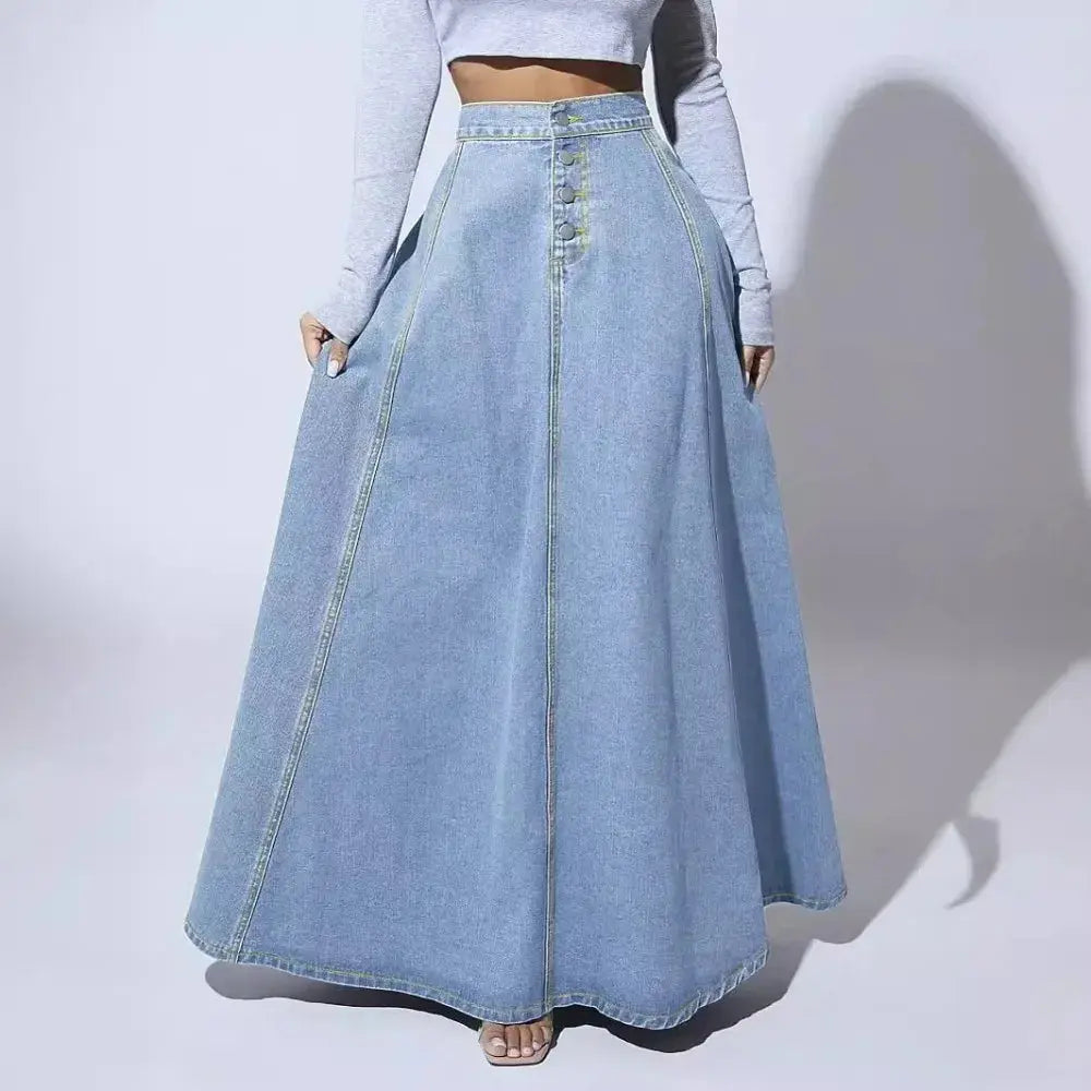 Mid-Waist Skirts Denim Solid Vestidos Floor Length Pleasant Product Express Inc