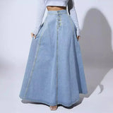 Mid-Waist Skirts Denim Solid Vestidos Floor Length Pleasant Product Express Inc