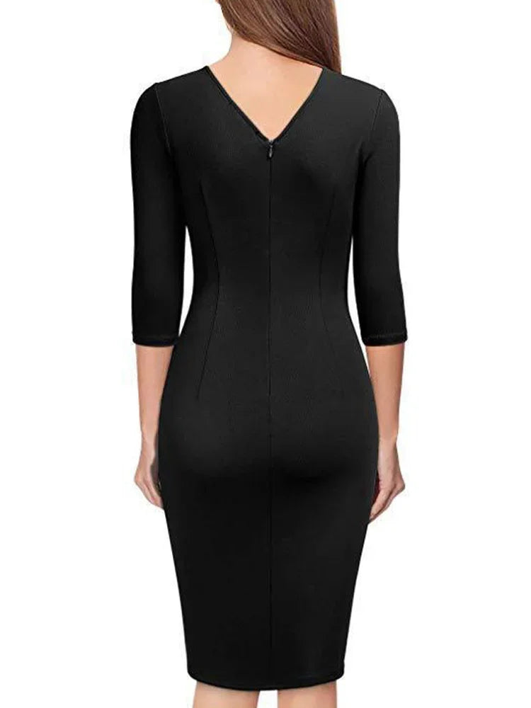 Bodycon Short Dress Women Long Sleeve V Neck Slim Fit