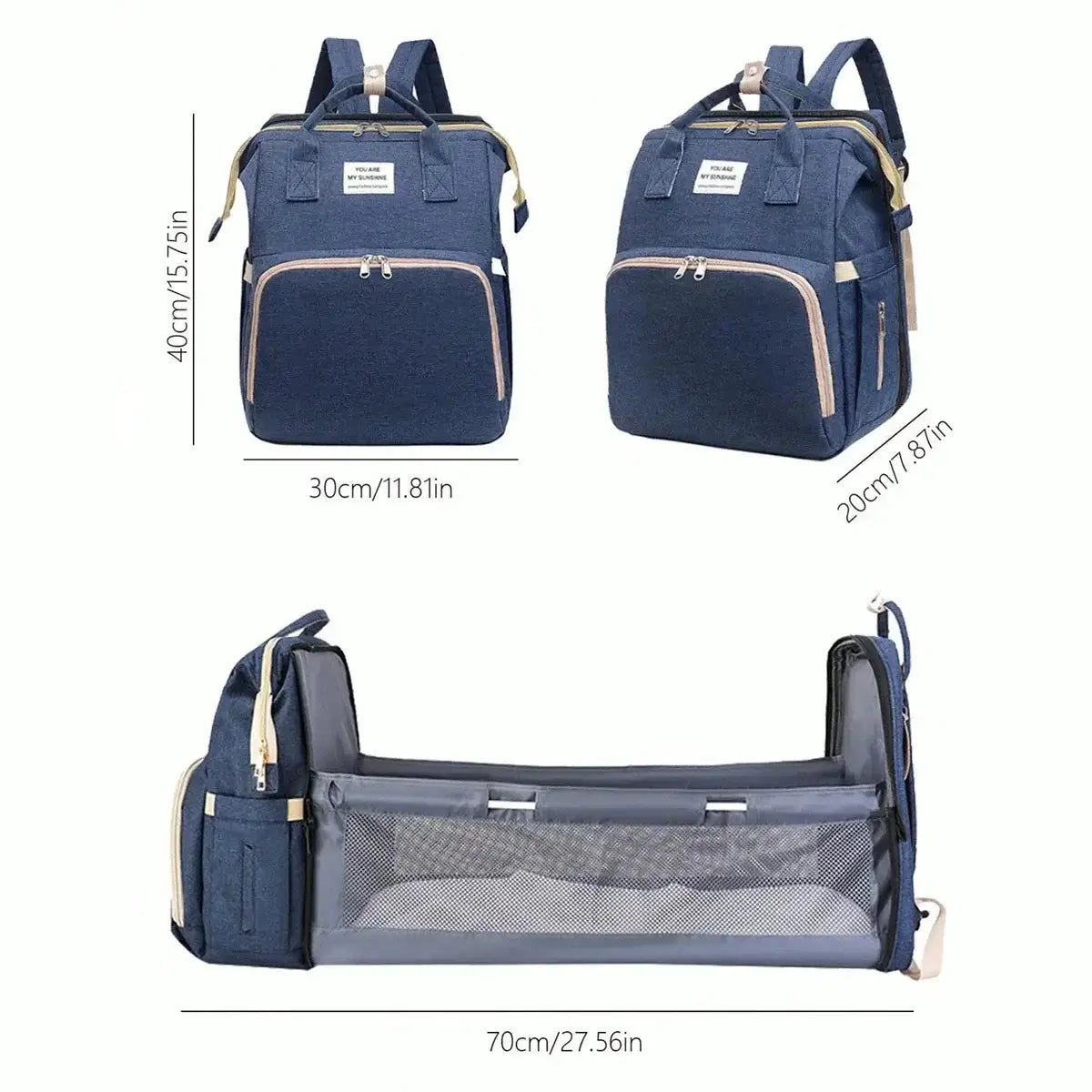 Foldable bed diaper bag with changing station, insulated pocket Pleasant Product Express Inc