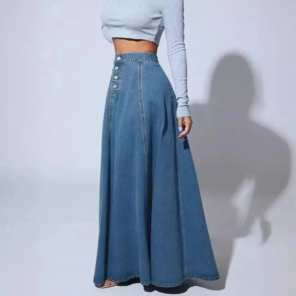 Mid-Waist Skirts Denim Solid Vestidos Floor Length Pleasant Product Express Inc
