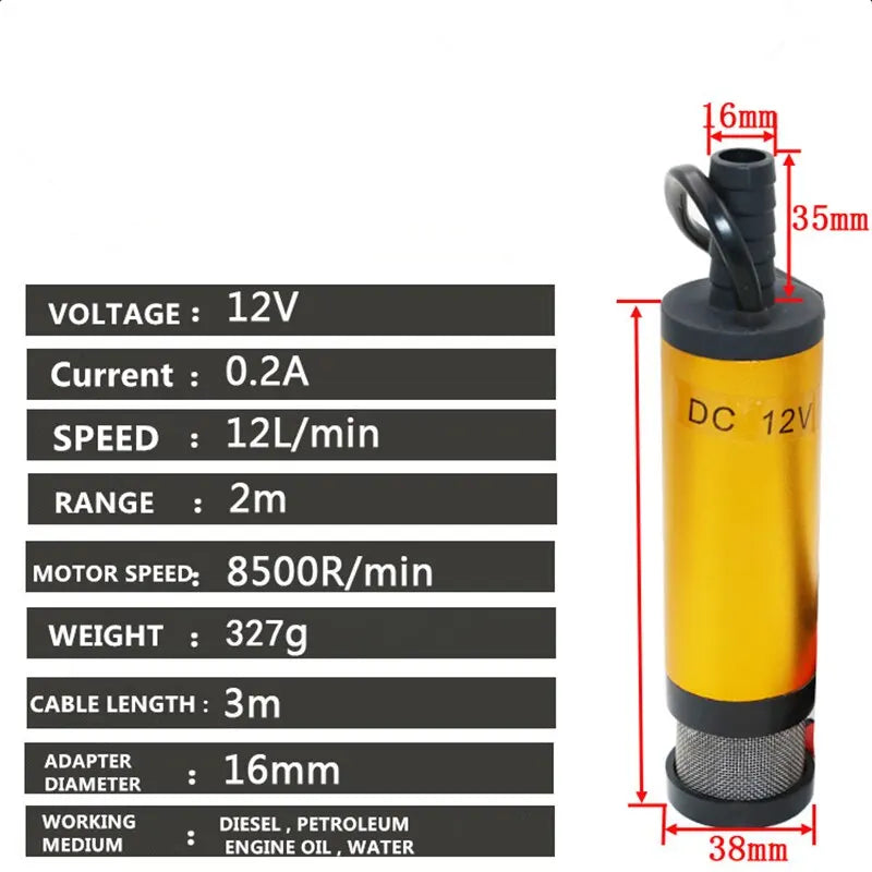 Portable Mini 12V 24V DC Electric Submersible Pump For Pumping Diesel Oil Water Aluminum