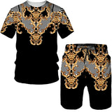 printed T-shirt shorts, 2-piece casual men's set