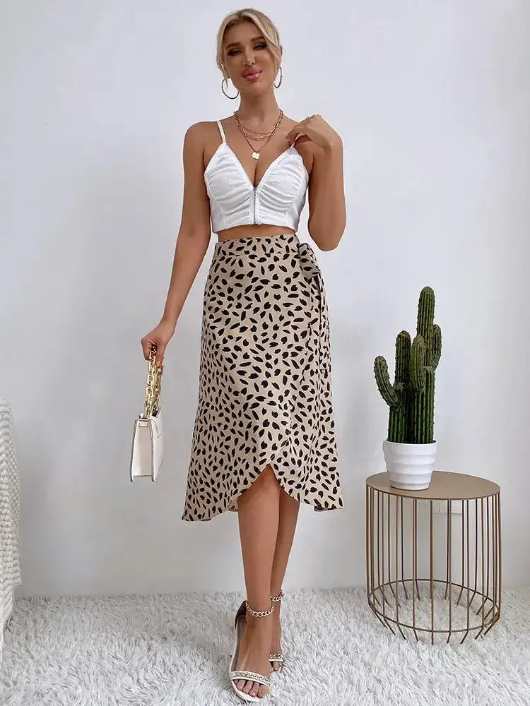 Women's Casual Print Tie Side Wrap Skirt Elegant High Waist Pleasant Product Express Inc