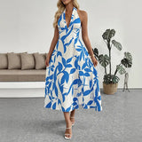 Tie Backless Printed Dress Women's High Waist Sleeveless Beach Casual Pleasant Product Express Inc