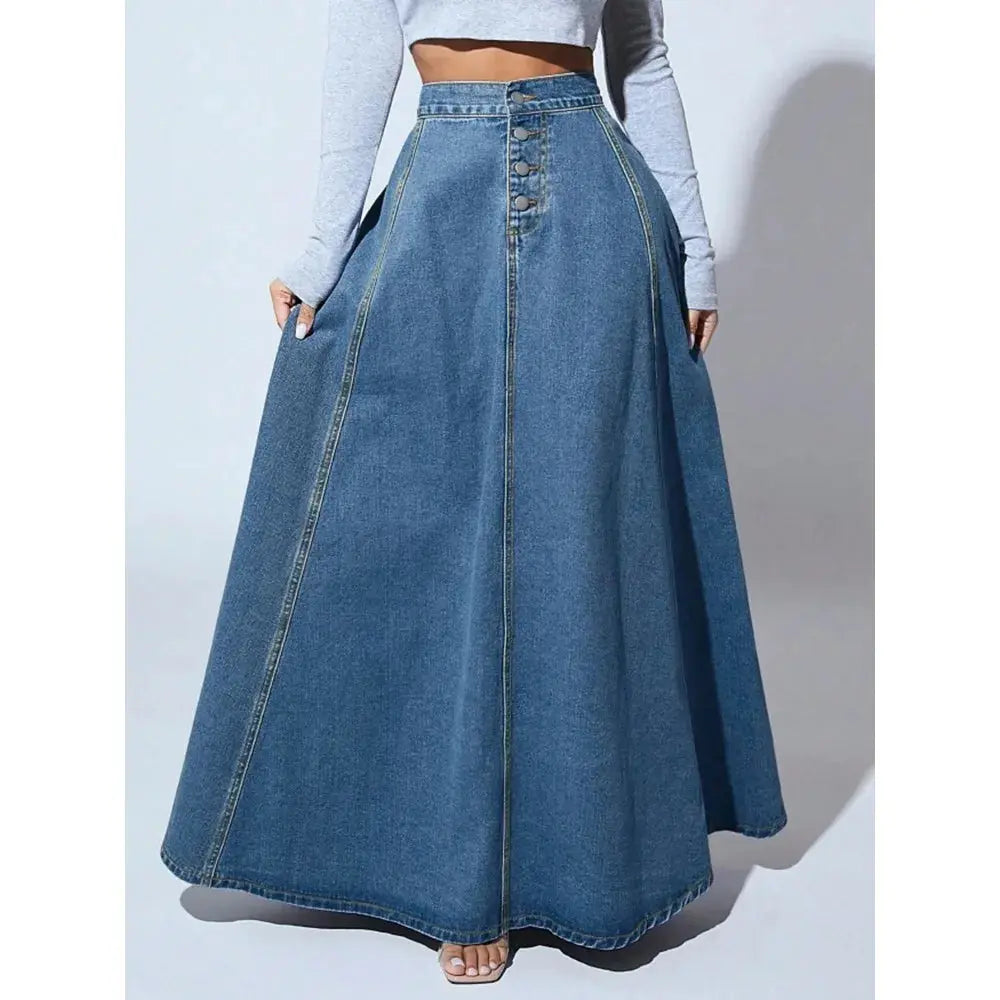 Mid-Waist Skirts Denim Solid Vestidos Floor Length Pleasant Product Express Inc