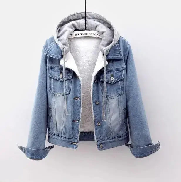 Women's Denim Coat Hooded Single Breasted Button Jackets Pleasant Product Express Inc