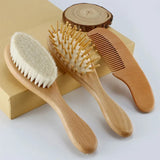 Newborn Wooden Brush Baby Natural Wool Comb