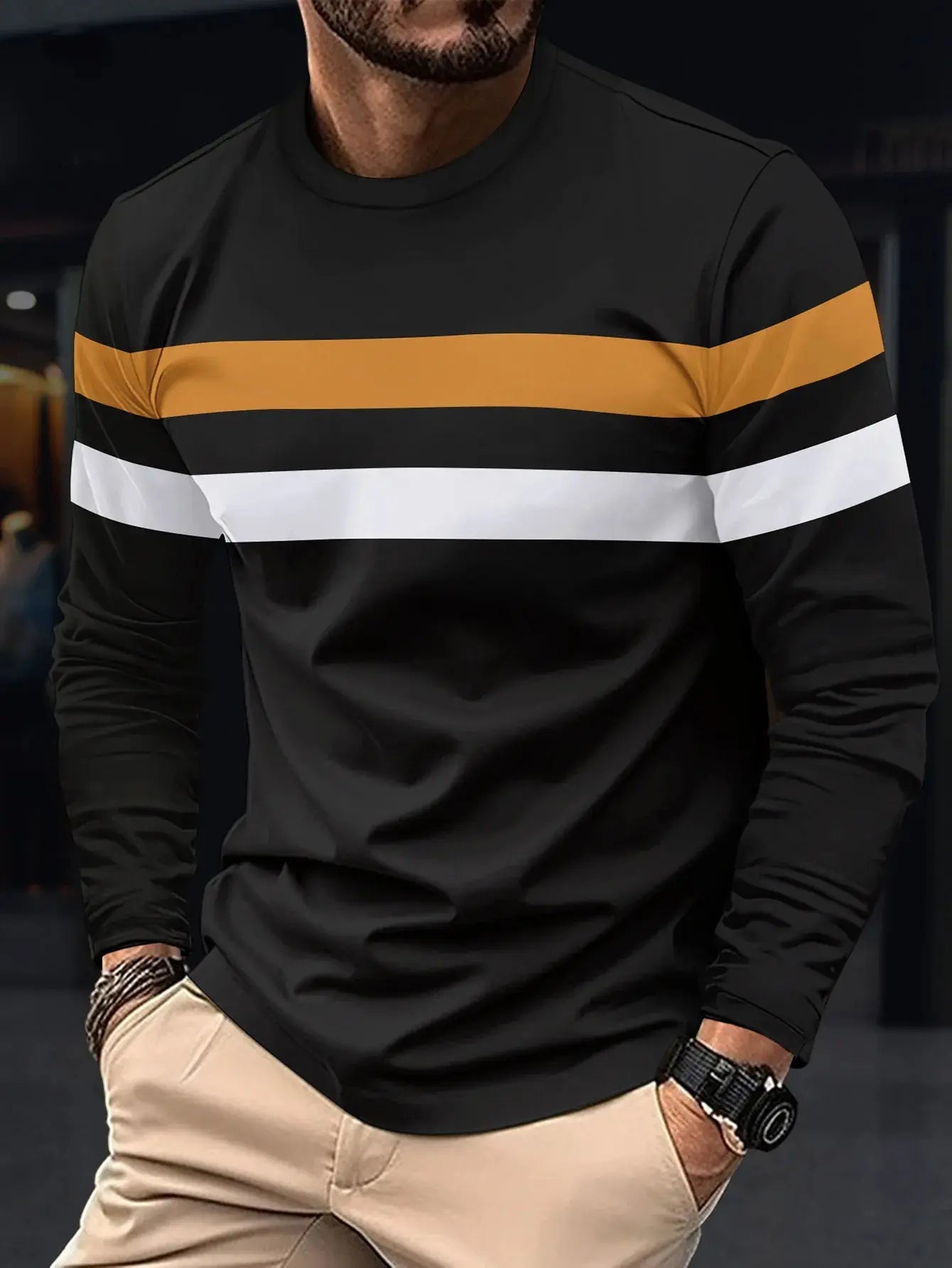 Men's Long Sleeve Round Neck Splicing Business T-shirt Pleasant Product Express Inc