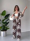 Two Piece Sets Print Pant Cardigan V Neck Half Sleeve Shirt Pleasant Product Express Inc