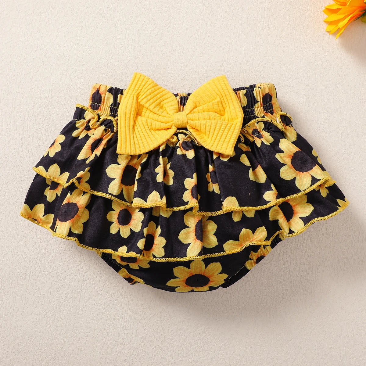 Baby girl monogrammed short sleeve sunflower double skirt