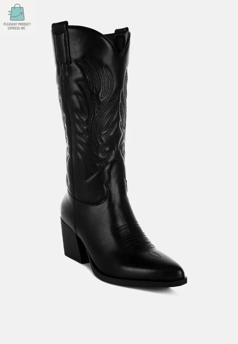 Saguaro Faux Leather Long Cowboy Boots-2