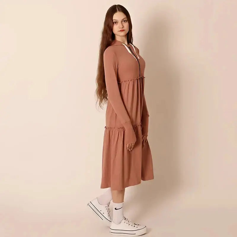 Woman Pullover Hoodie Maxi Dress with Zip Pleasant Product Express Inc