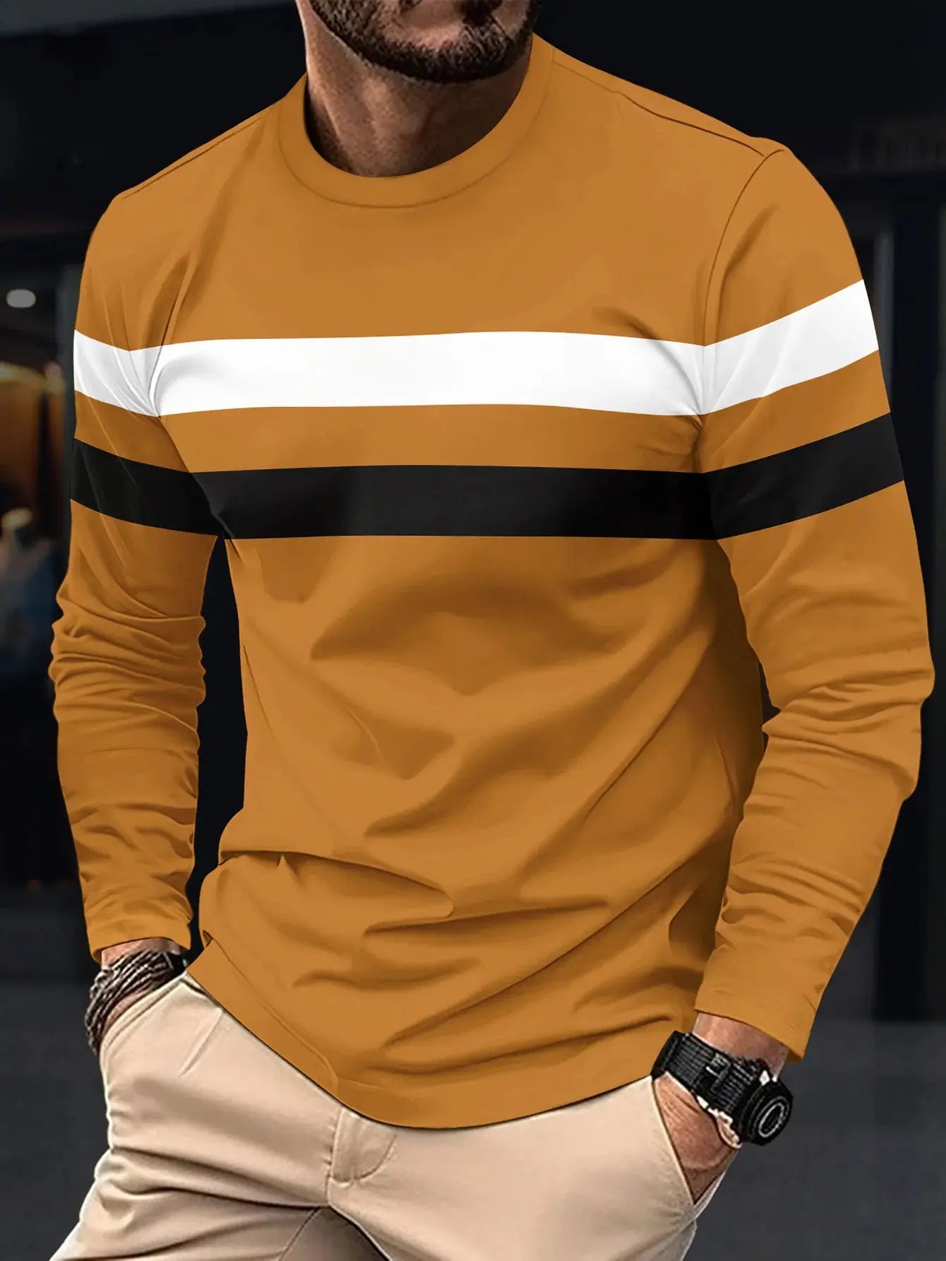 Men's Long Sleeve Round Neck Splicing Business T-shirt Pleasant Product Express Inc