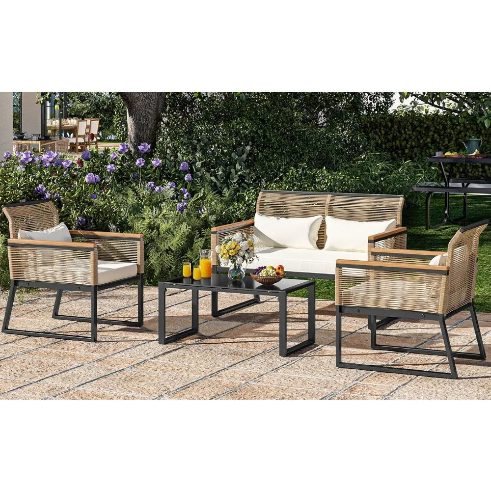 Garden Furniture Sets 4Piece All Weather Rattan Loveseat