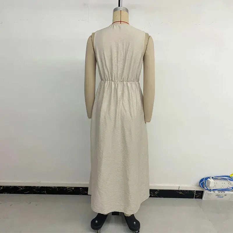 Solid Color V-neck Knot Front A-Line Dress Pleasant Product Express Inc