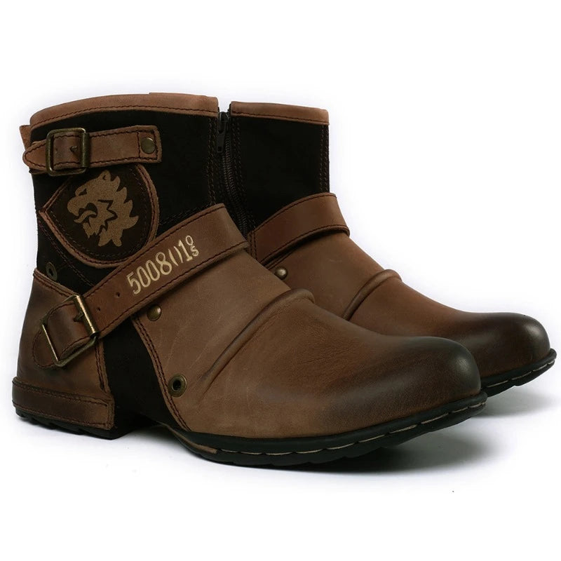 Men's Shoes Boots Warm Leather Vintage Motorcycle Male Boots Riding