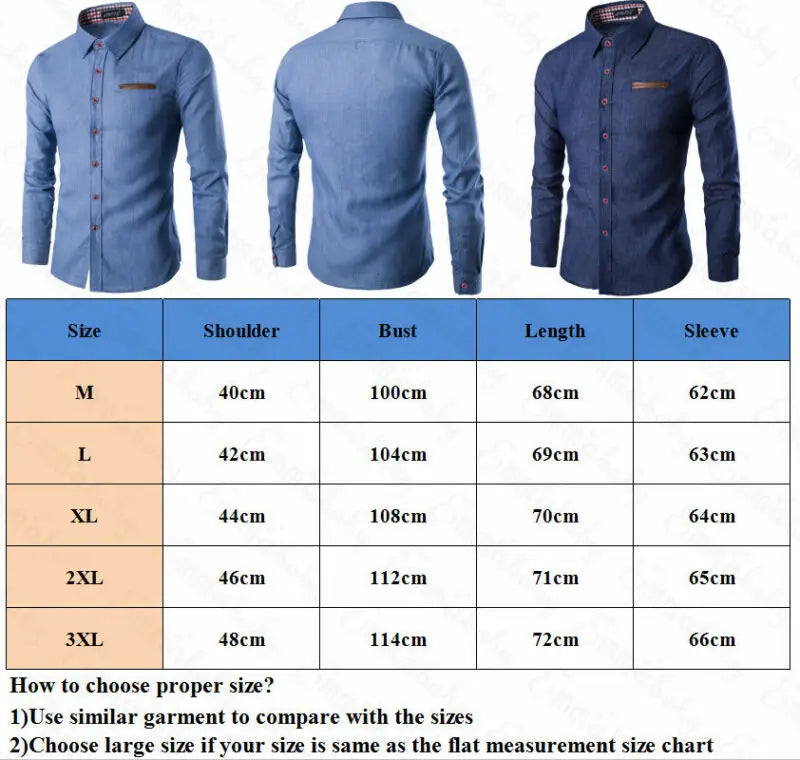 Men's Fashion Denim Dress Shirt Long Sleeve