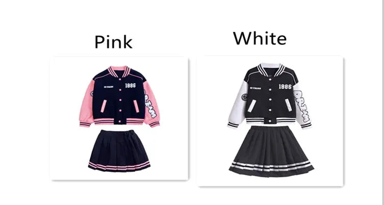 Junior Girls  Baseball Suits Jacket & Pleated Skirt 2 Pcs Outfits