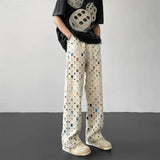 Men's Casual Trousers Hole Plaid Patchwork Pants High Waist Pockets Pleasant Product Express Inc