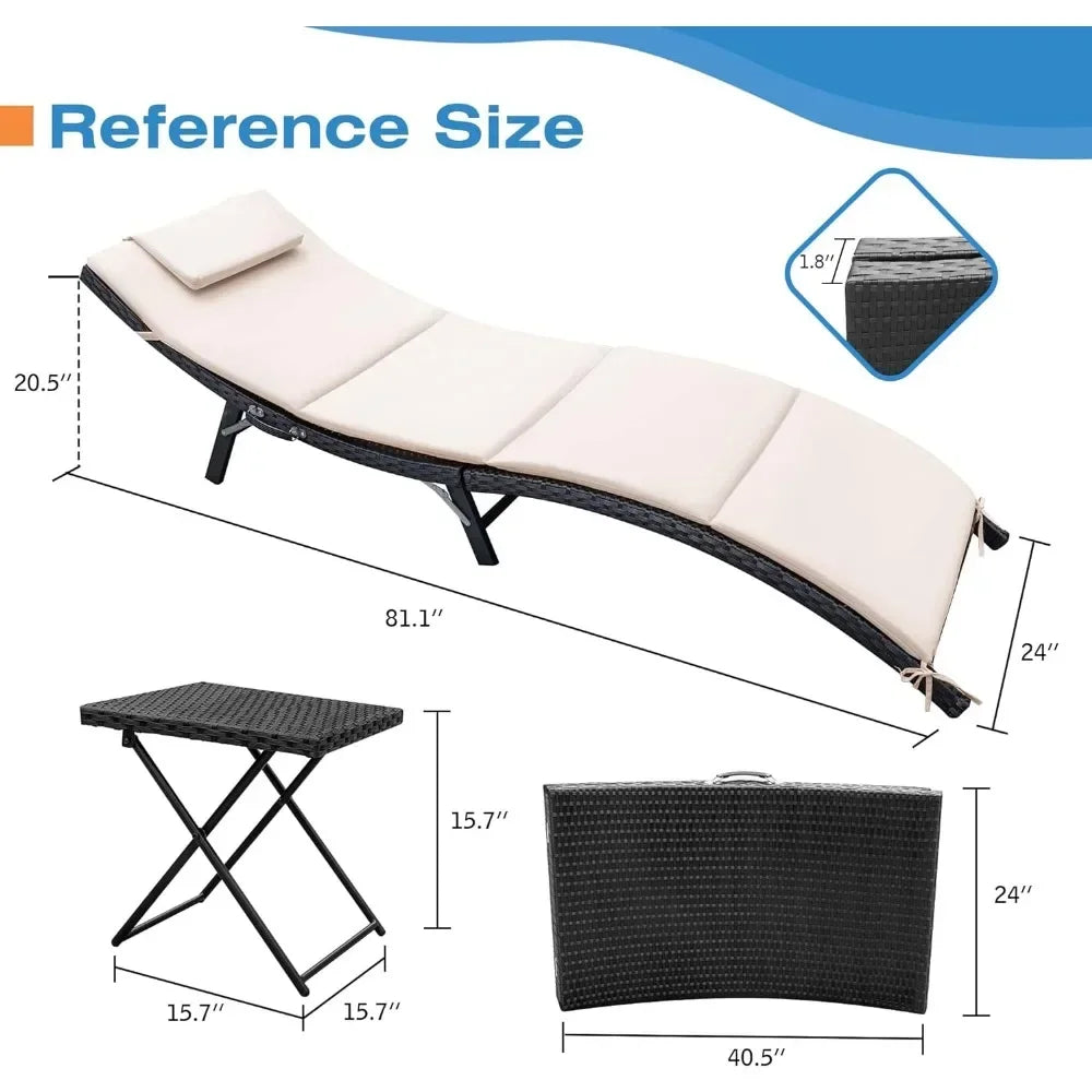 3 Pcs Patio Chaise Lounge Chair Sets Outdoor Beach Pool