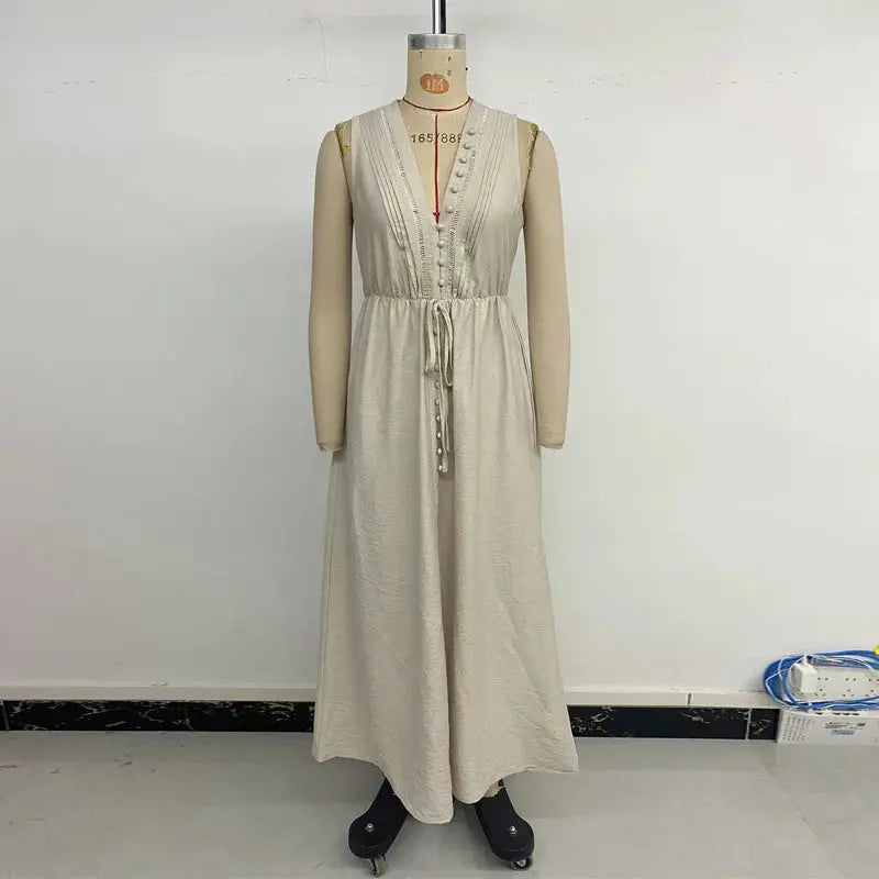 Solid Color V-neck Knot Front A-Line Dress Pleasant Product Express Inc