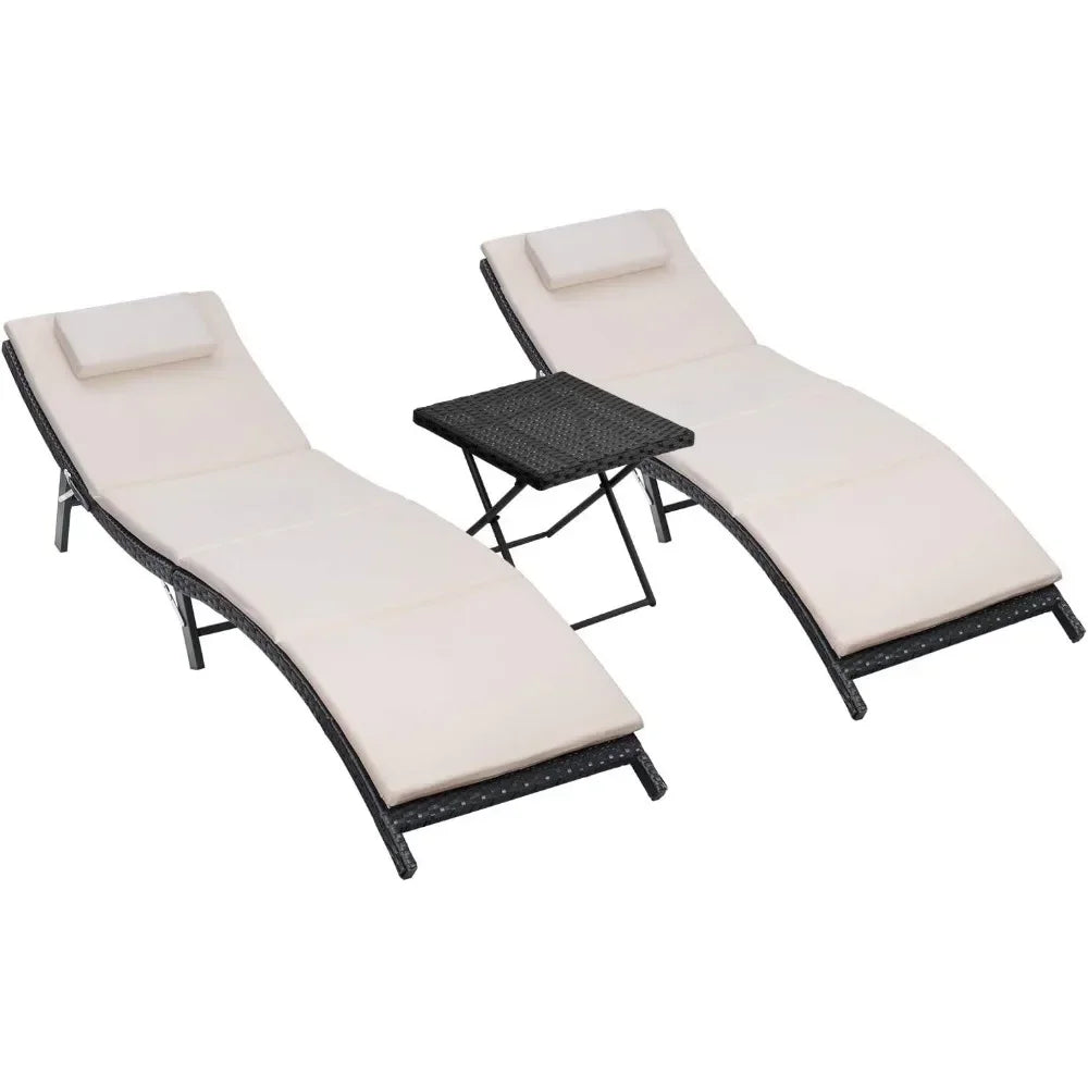 3 Pcs Patio Chaise Lounge Chair Sets Outdoor Beach Pool