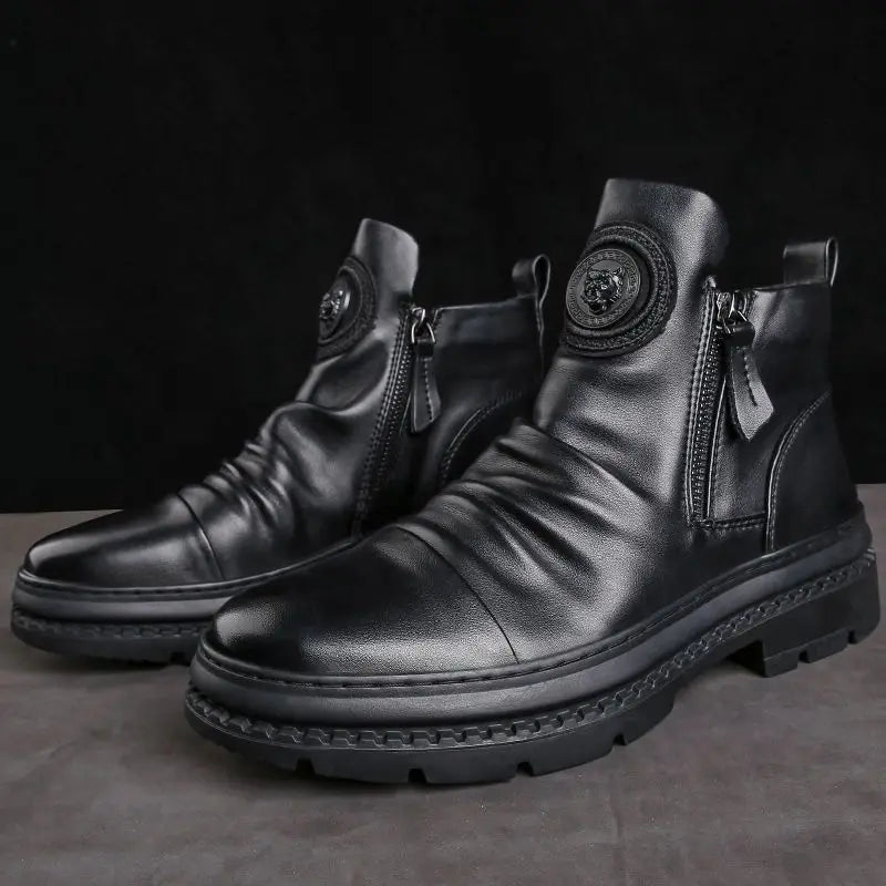 Men's Motorcycle Leather Boots British Style