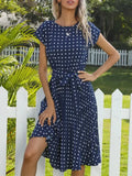 O Neck Polka Dot Summer Dresses Cap Sleeve Women Knee Length Pleasant Product Express Inc