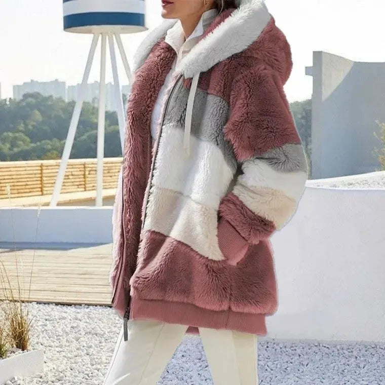 Jacket for Women  Plush Pocket Hooded r Loose Lady Outerwear Coat Pleasant Product Express Inc