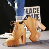 Women's Chunky Heeled Short Boots Round Toe Lace Up High Heels Pleasant Product Express Inc
