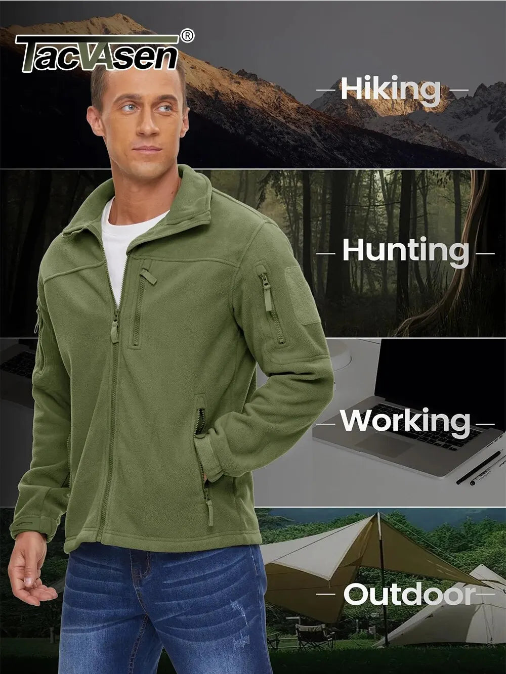 Full Zip Hiking Jackets Men's Outdoor Camping Fleece