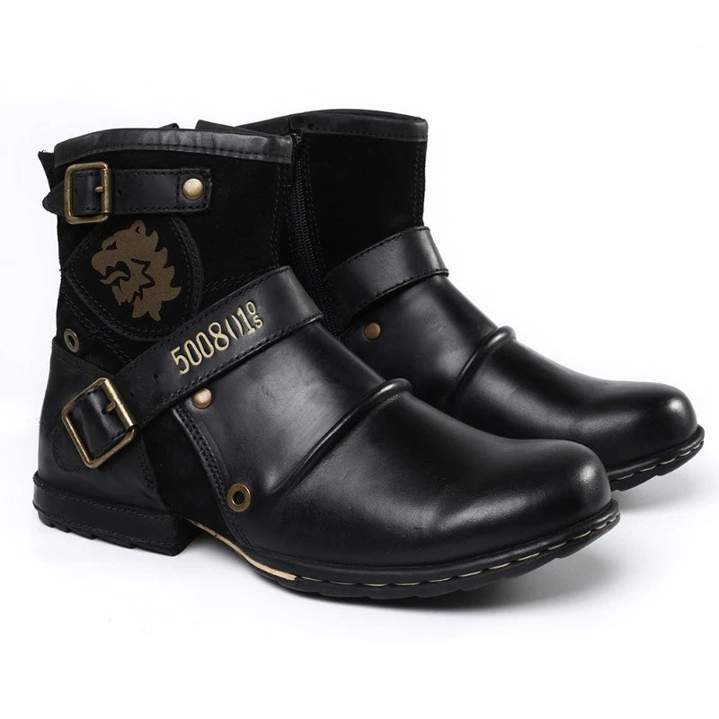 Men's Shoes Boots Warm Leather Vintage Motorcycle Male Boots Riding